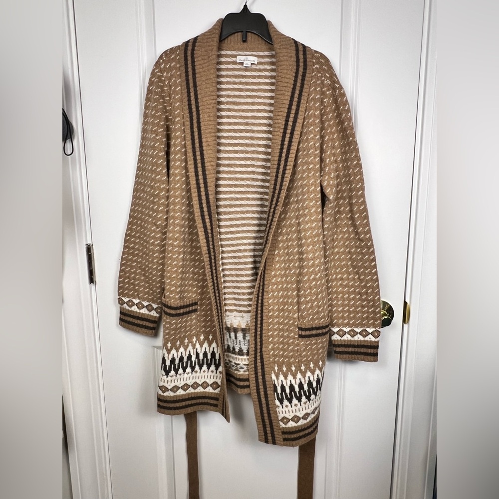 L.L. Bean Signature Brown and Cream Knit Cardigan
